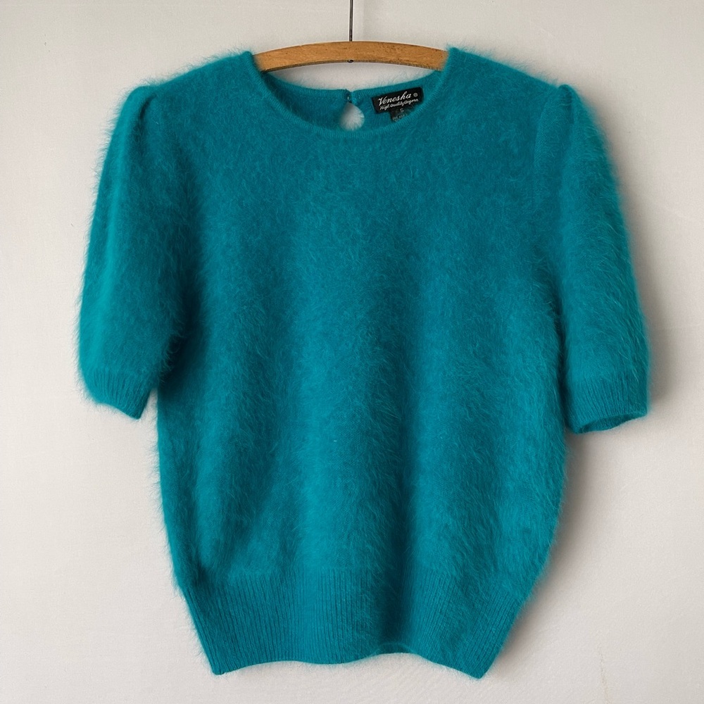 Venesha Quality Angora Turquoise Short Sleeve Sweater S
